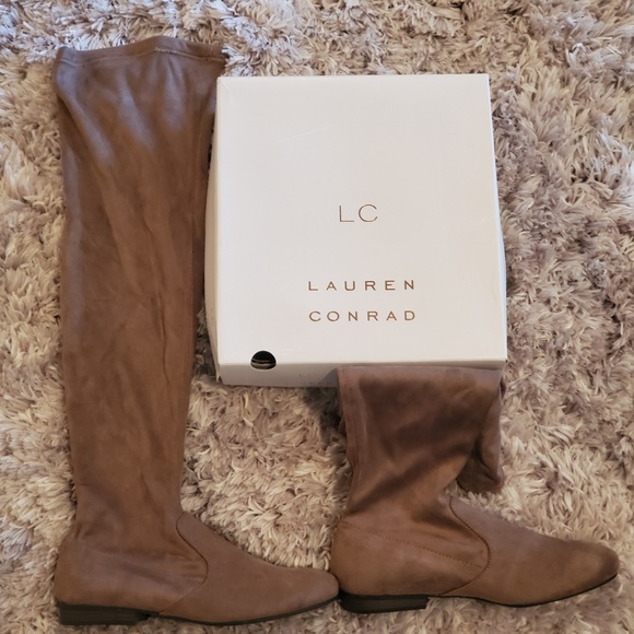 Lauren Conrad Taupe Faux Suede Stretch Boot - Picture 1 of 6
